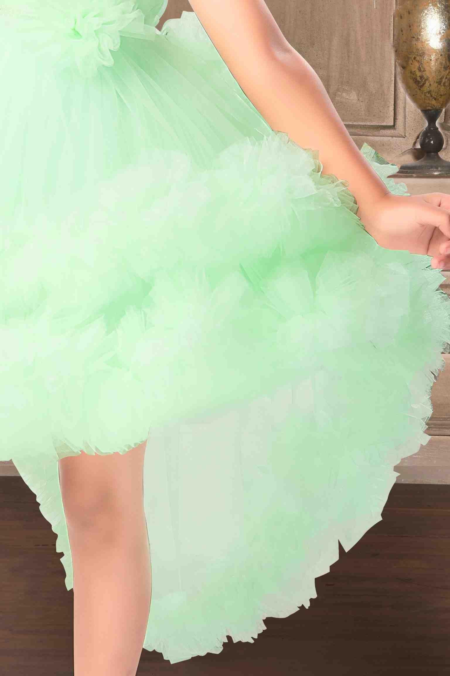 Green Net Multilayer With Ruffle Frock For Girls - Lagorii Kids