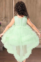 Green Net Multilayer With Ruffle Frock For Girls - Lagorii Kids