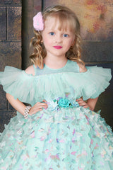 Green Party Gown With Butterfly Embellishments For Girls - Lagorii Kids