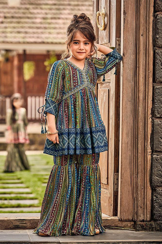 Green Printed Aliya Cut Sharara Set - Lagorii Kids