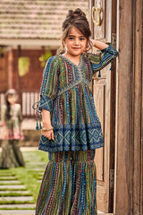 Green Printed Aliya Cut Sharara Set - Lagorii Kids