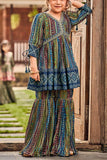 Green Printed Aliya Cut Sharara Set - Lagorii Kids