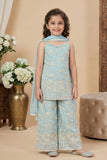 Sky Blue Embroidered Palazzo Set with Dupatta For Girls
