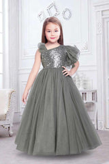 Grey Asymmetric Gown for Girls - Lagorii Kids