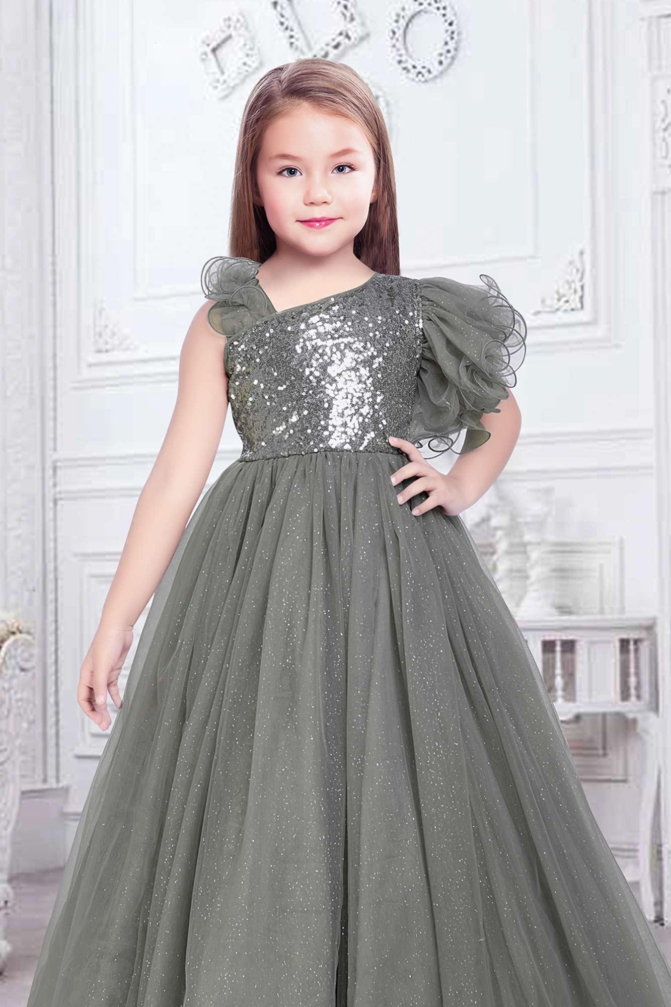 Grey Asymmetric Gown for Girls - Lagorii Kids