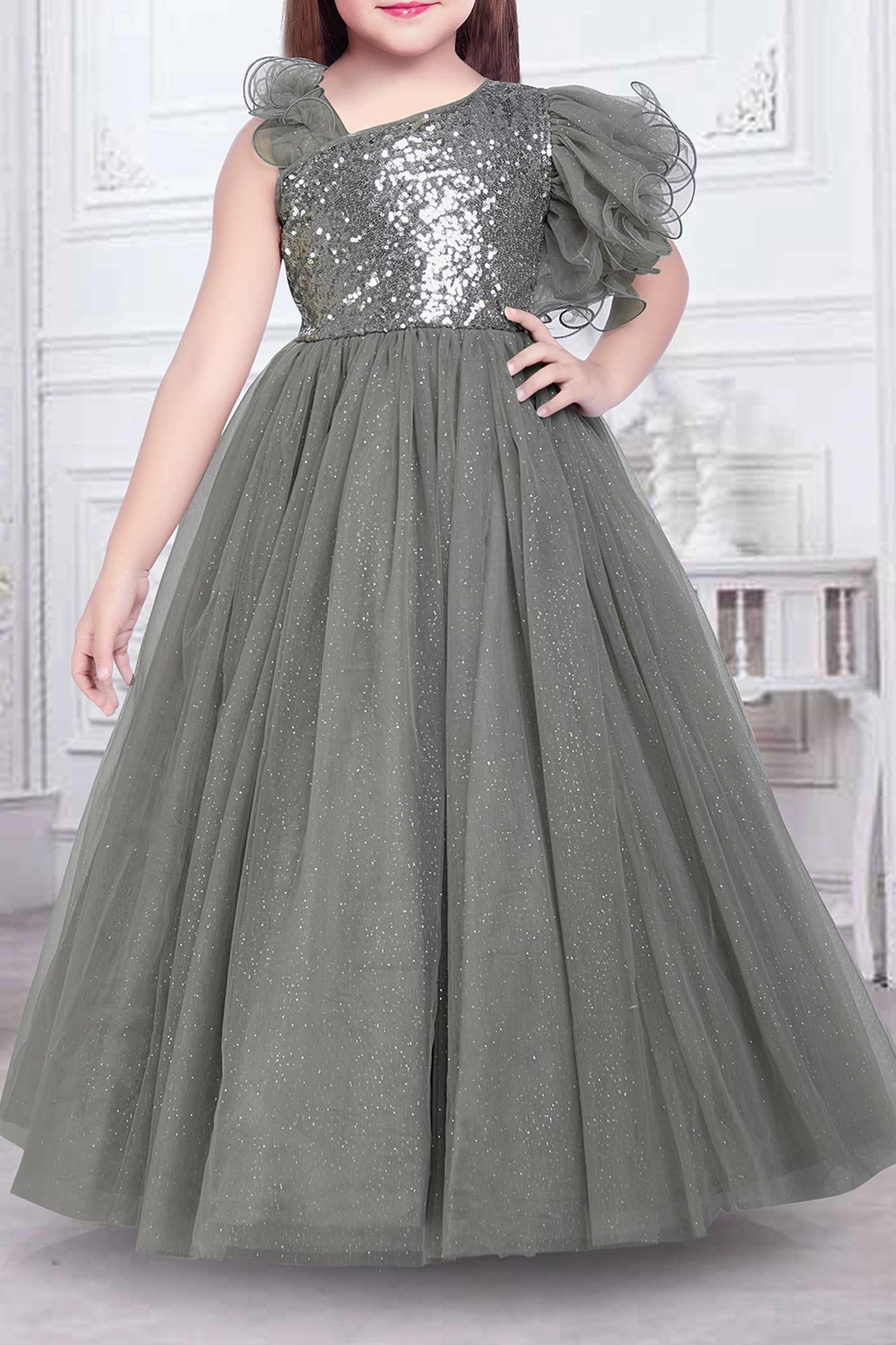 Grey Asymmetric Gown for Girls - Lagorii Kids