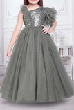 Grey Asymmetric Gown for Girls - Lagorii Kids