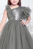 Grey Asymmetric Gown for Girls - Lagorii Kids