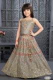 Grey Lehenga Choli With Embroidery For Girls - Lagorii Kids