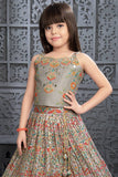 Grey Lehenga Choli With Embroidery For Girls - Lagorii Kids
