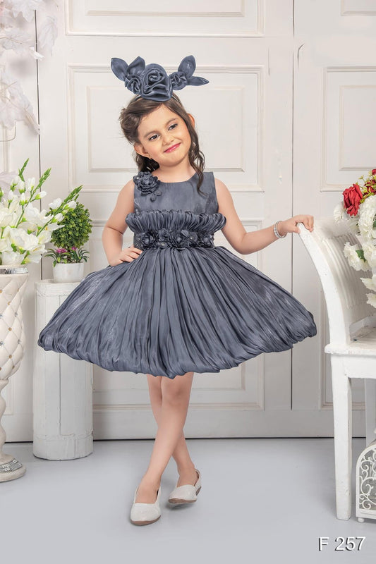 Grey Organza Party Frock For Girls - Lagorii Kids