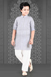 Grey Pathani Set With White Pant For Boys - Lagorii Kids