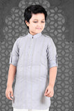 Grey Pathani Set With White Pant For Boys - Lagorii Kids