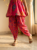 Girls Pink Floral Printed Smocked Dhoti Set with Dupatta