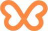 Orange butterfly logo on a white background