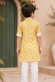 Tie And Dye Yellow Kurta Set For Boys