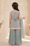 Powder Blue Floral Embroidered Palazzo Set For Girls
