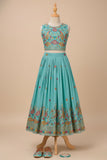 Aqua Blue Multicolor Embroidered Lehenga Choli Set For Girls