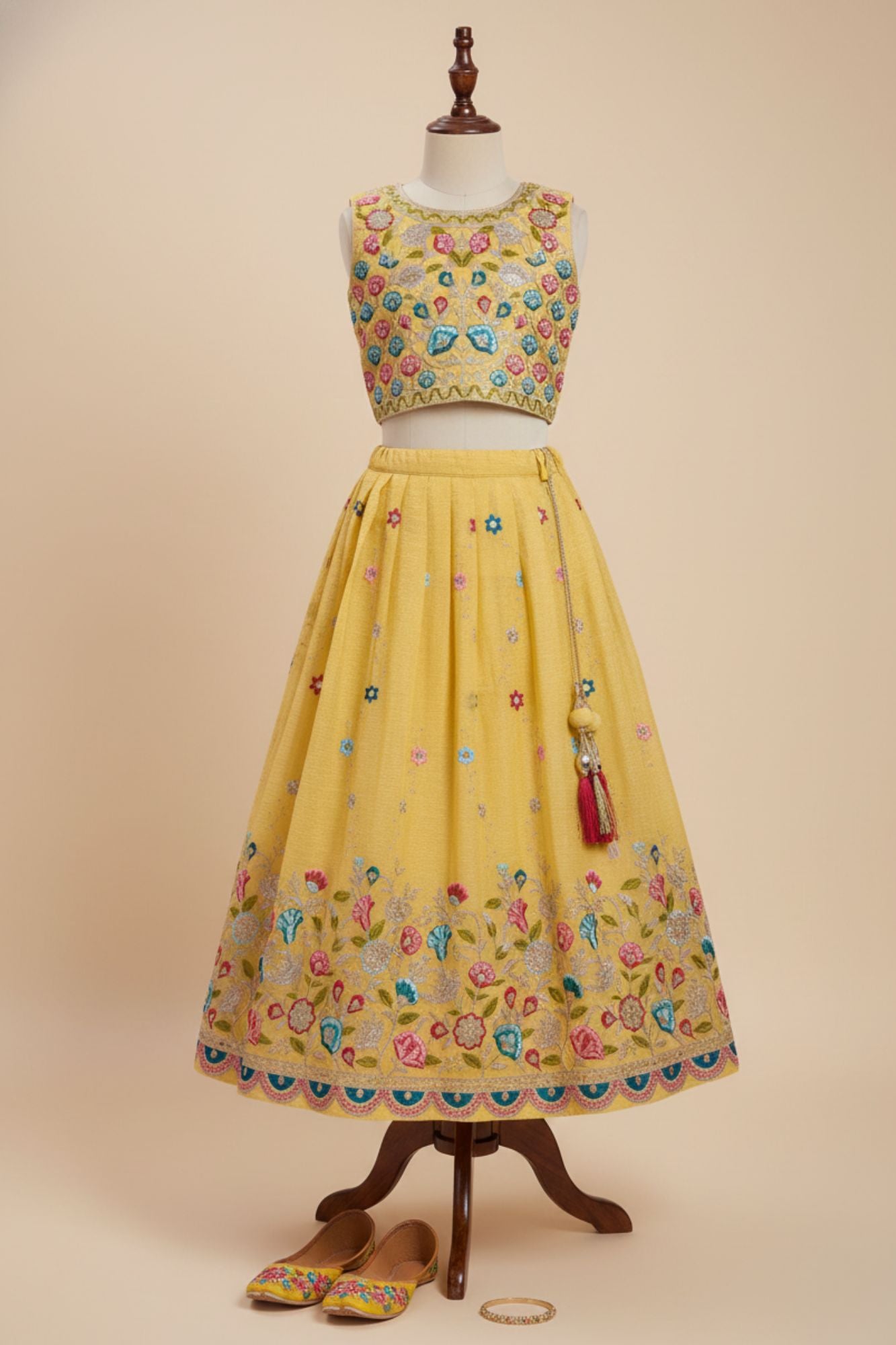 Mustard Lehenga Choli With Multicolor Embroidered for Girls