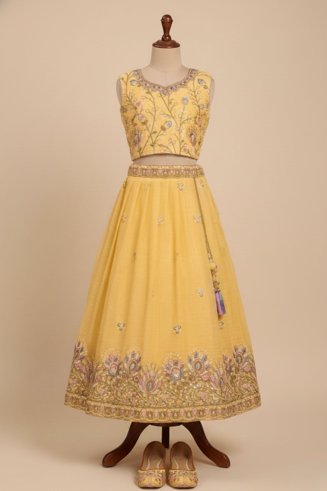 Yellow Embroidered Lehenga Choli Set for Girls