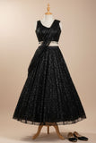 Black Sequin Embroidered Lehenga Set with Net Dupatta For Girls