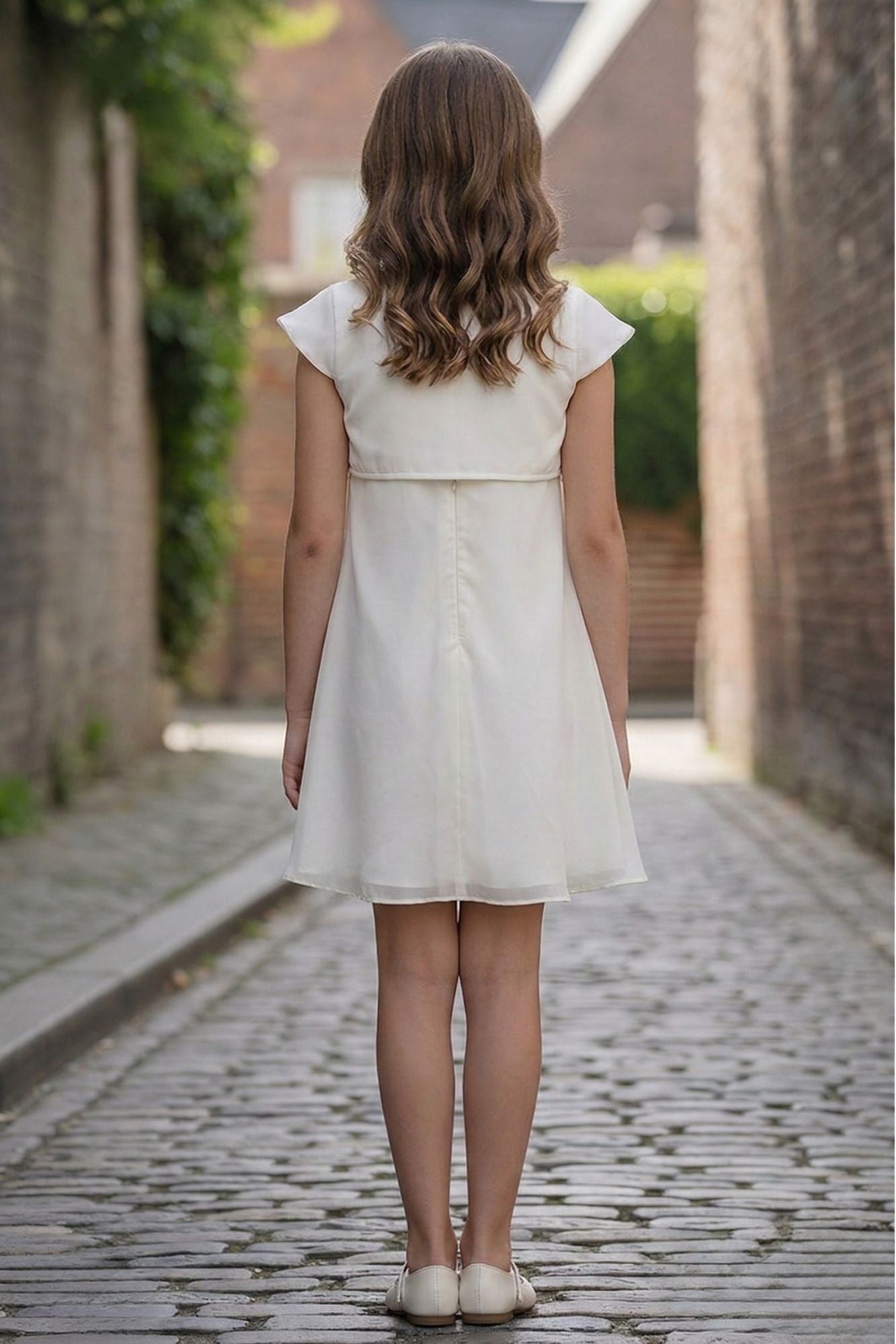 Cream Layered Ruffled Party Dress With Shrug For Girls 1-2Y(18)