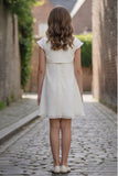 Cream Layered Ruffled Party Dress With Shrug For Girls