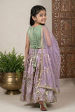 Sage Green Floral Embroidered Lehenga Choli For Girls