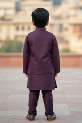 Wine Thread And Sequins Embroidered Sherwani Set For Boys