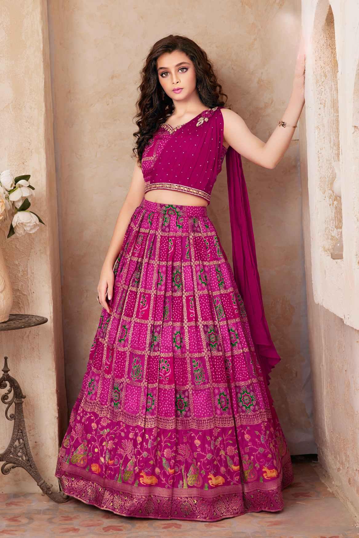 Jaipuri Printed Pink Lehenga Choli For Girls - Lagorii Kids
