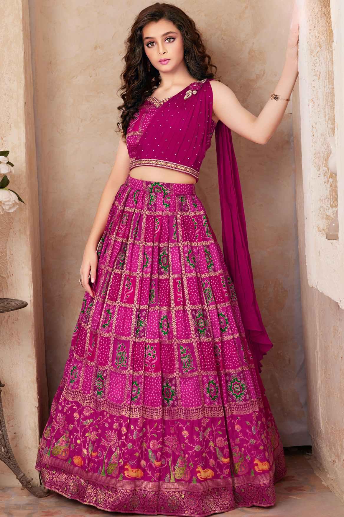 Jaipuri Printed Pink Lehenga Choli For Girls - Lagorii Kids