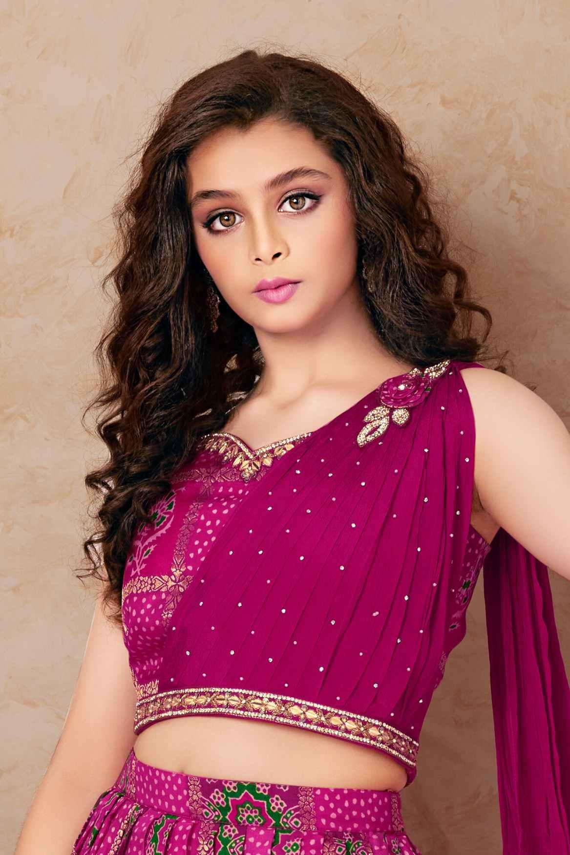 Jaipuri Printed Pink Lehenga Choli For Girls - Lagorii Kids