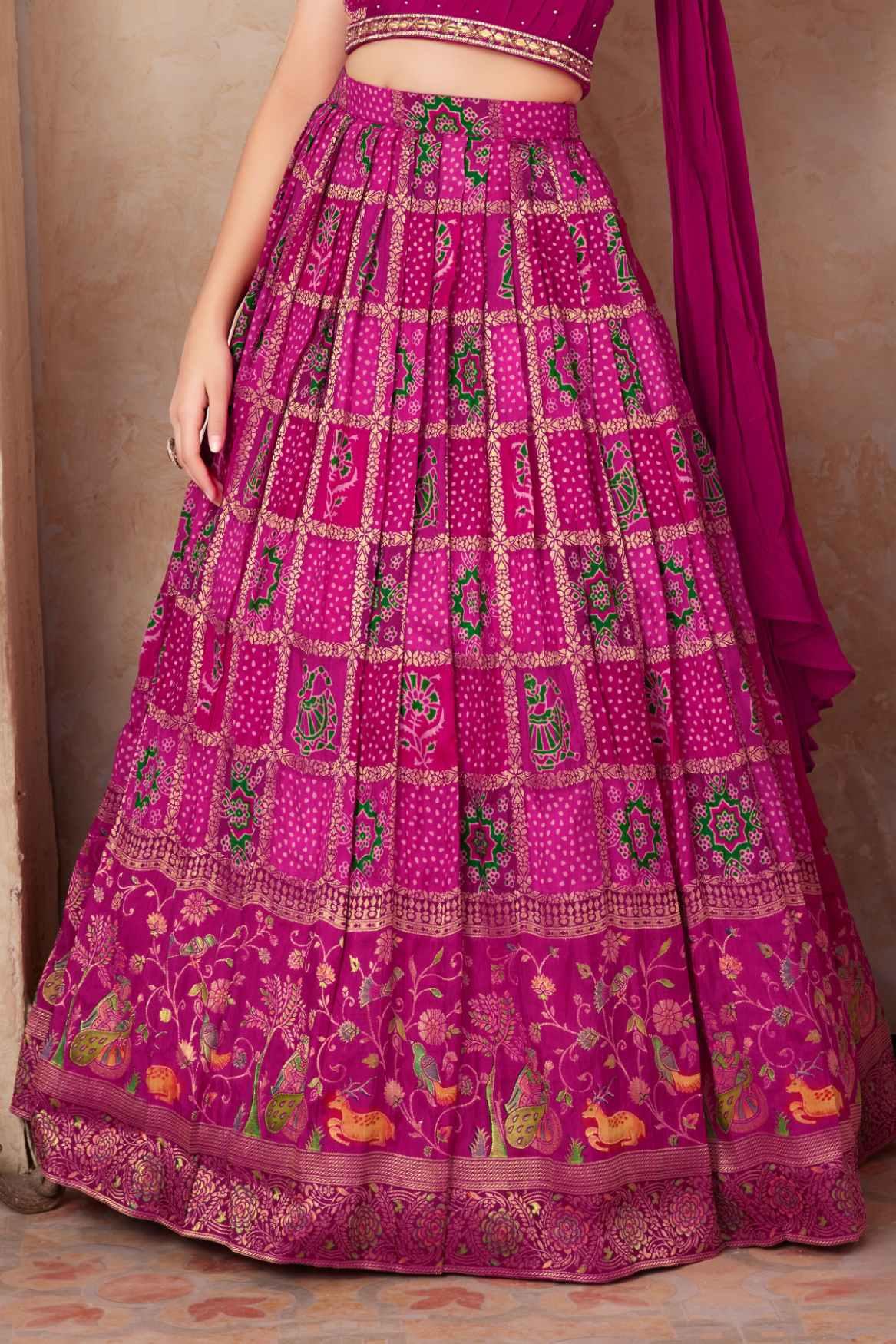 Jaipuri Printed Pink Lehenga Choli For Girls - Lagorii Kids