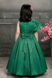 Emerald Green One-Shoulder Party Wear Gown with Embellished Waist Belt For Girls