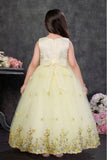 Yellow Butterfly Embroidered Party Wear Gown For Girls
