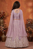 Lavender Embroidered Lehenga Choli Set For Girls With Dupatta