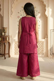 Red Embroidered Palazzo Set For Girls With Zari Detailing