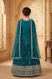 Girls Dark Teal Embroidered Anarkali Gown with Dupatta