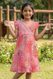 Pink Floral Pleated Frock For Girls
