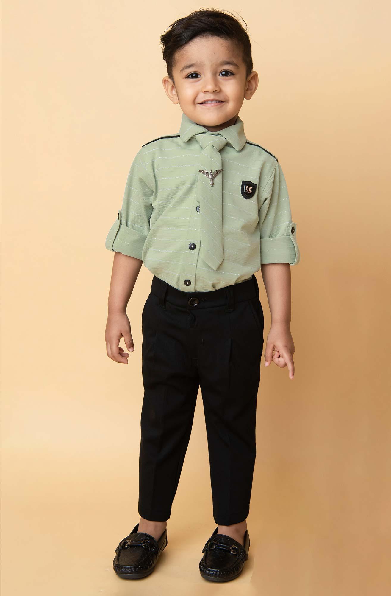 Kids' Stylish Laurel Green Shirt and Black Pant Ensemble - Lagorii Kids
