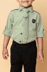Kids' Stylish Laurel Green Shirt and Black Pant Ensemble - Lagorii Kids