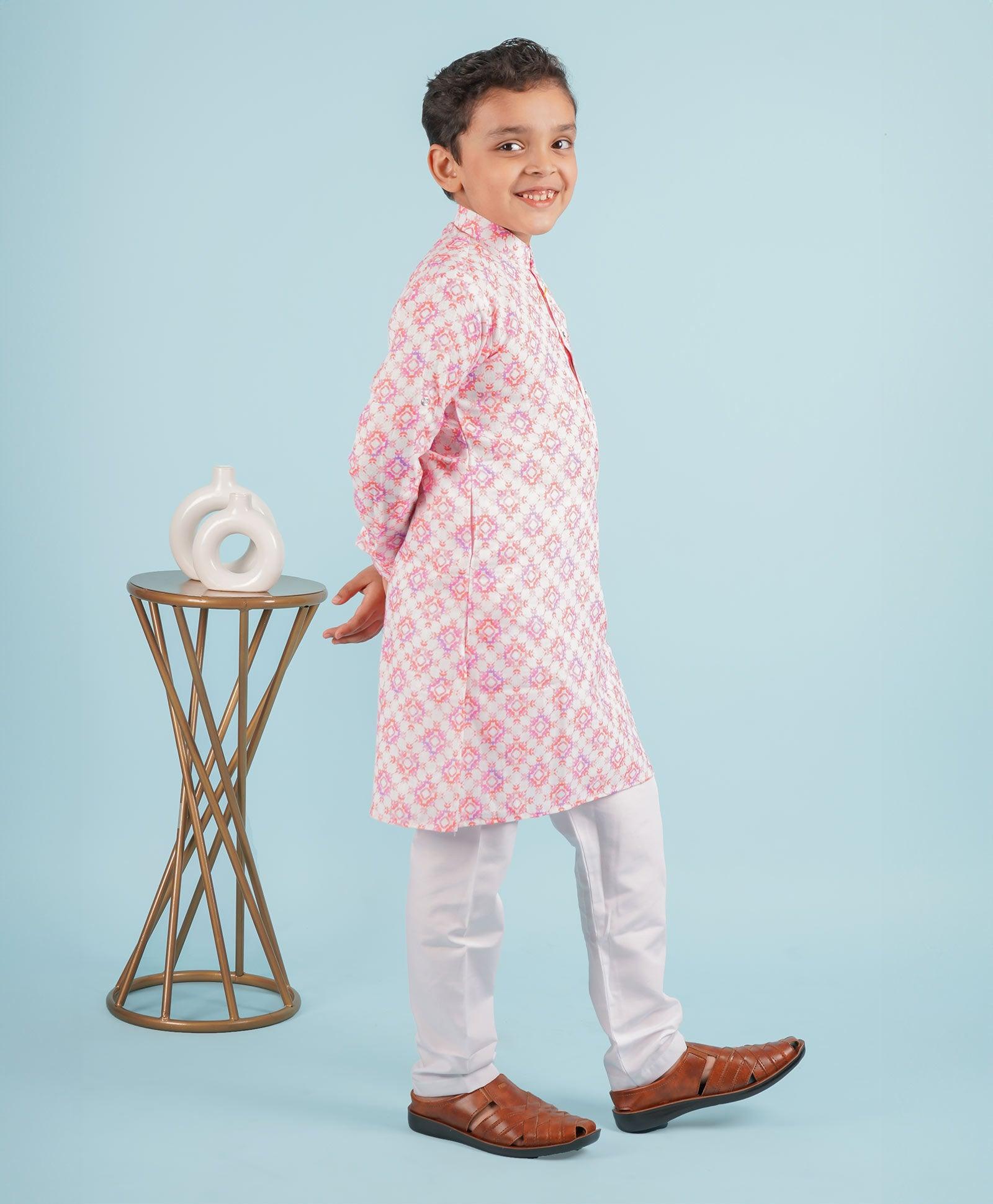 Lagorii Pink Bundi Printed Cotton Kurta Set for Boys - Pack of 2 - Lagorii Kids