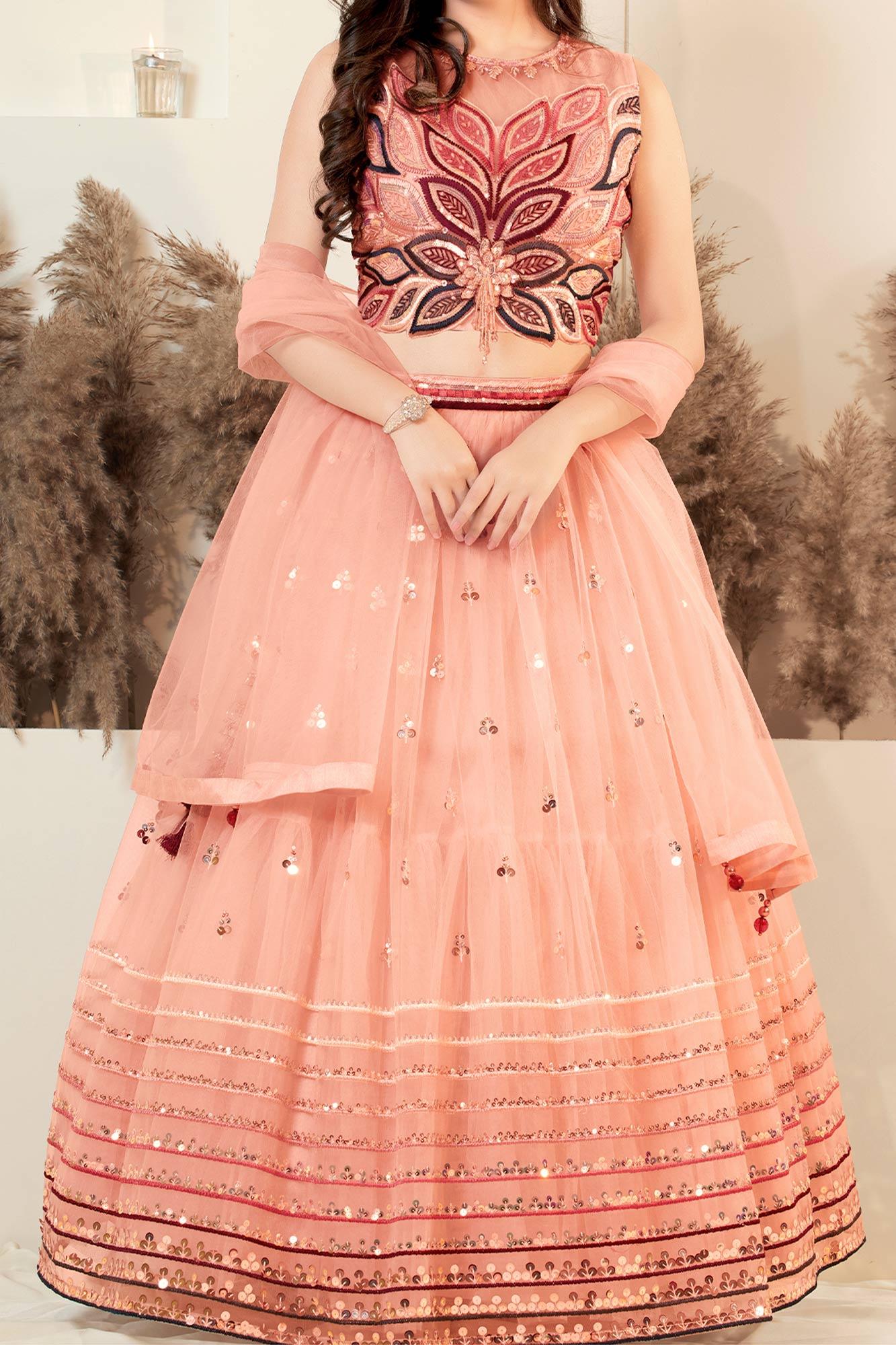 Lagorii Pretty Peach Princess Designer Lehenga Choli for Girls. - Lagorii Kids