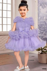 Lavender Net Frock With Ruffled Sleeves For Girls - Lagorii Kids