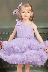 Lavender one side shoulder ruffle frock for Girls (with attachable tailback) - Lagorii Kids