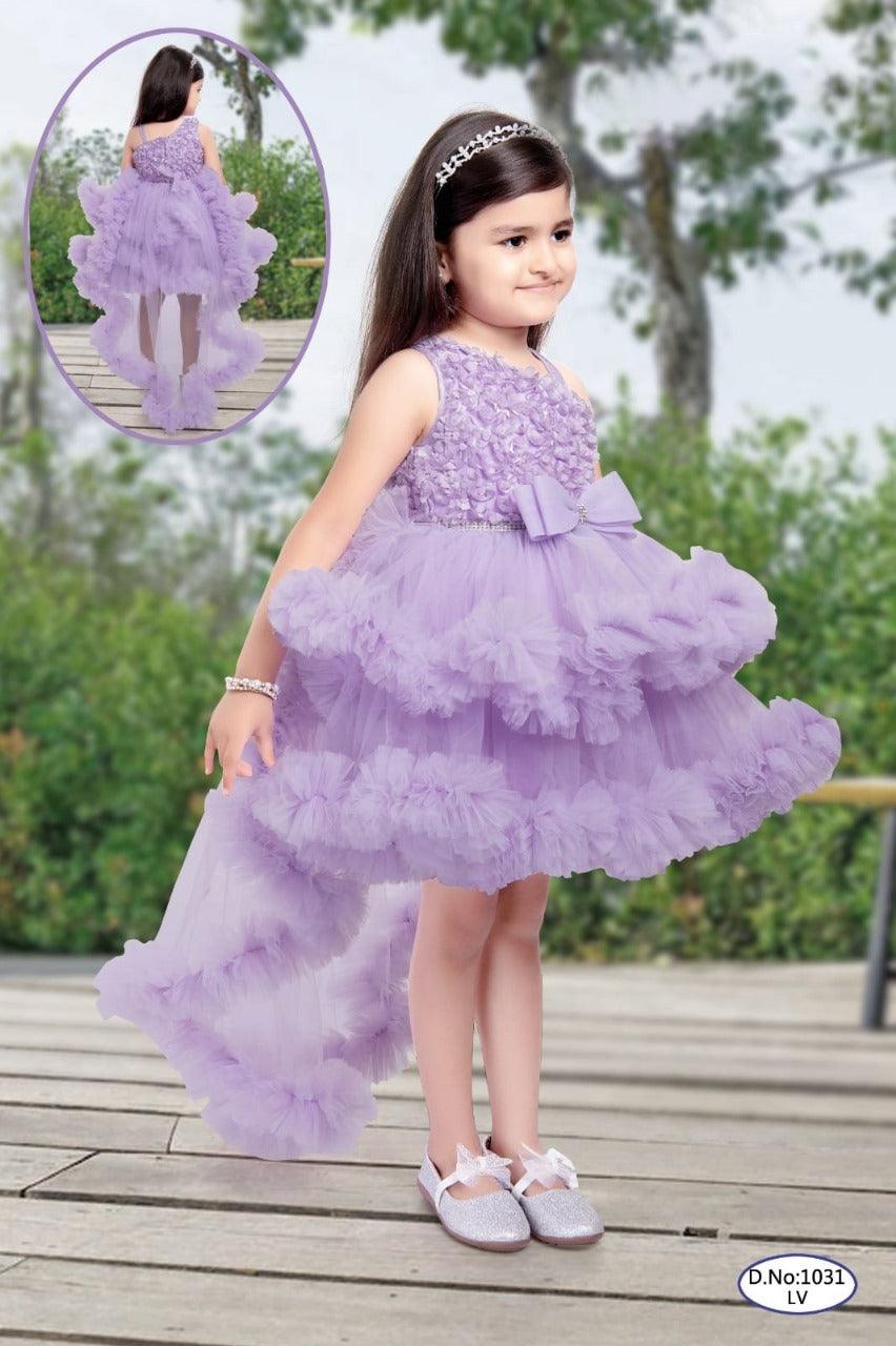 Lavender Tailback Party Wear Frock With Bow For Girls - Lagorii Kids