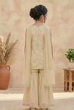 Cream Peacock Embroidered Sharara Set with Dupatta For Girls