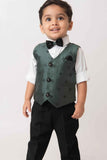Little Collar's Green Four Pc Set With Sequin Bow For Boys - Lagorii Kids