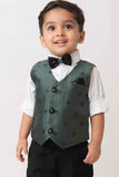 Little Collar's Green Four Pc Set With Sequin Bow For Boys - Lagorii Kids