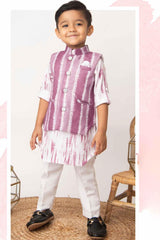 Little Collar's Lavender Tie And Dye Pattern Kurta With Bandi Set For Boys - Lagorii Kids